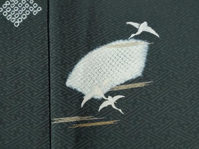 平和屋着物●訪問着　絞り　刺繍　地紙霞飛鶴文　黒地　金彩　正絹　逸品　CAAZ2837yc