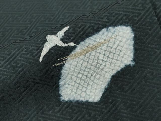 平和屋着物●訪問着　絞り　刺繍　地紙霞飛鶴文　黒地　金彩　正絹　逸品　CAAZ2837yc