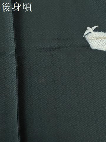 平和屋着物●訪問着　絞り　刺繍　地紙霞飛鶴文　黒地　金彩　正絹　逸品　CAAZ2837yc