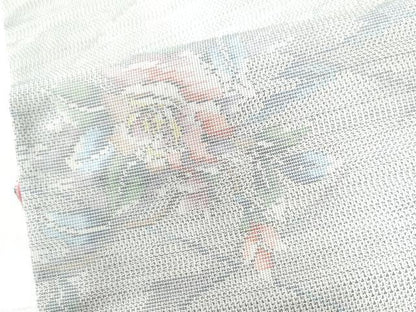 平和屋着物●本場大島紬 白大島 9マルキ 総絣 網目霞草花文 正絹 逸品 未使用 CAAZ2846yc