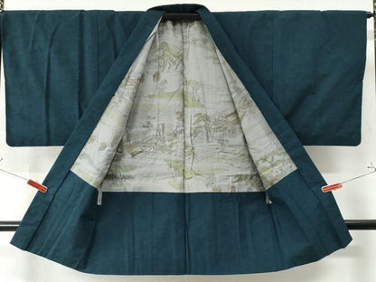 平和屋着物●男性　紬　アンサンブル　色無地　褐返色　正絹　逸品　CAAZ2875yc