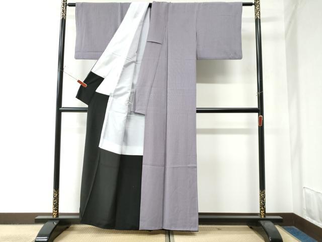 平和屋着物●江戸小紋 万筋 薄梅鼠色×似せ紫色 正絹 逸品 CAAZ2901yc