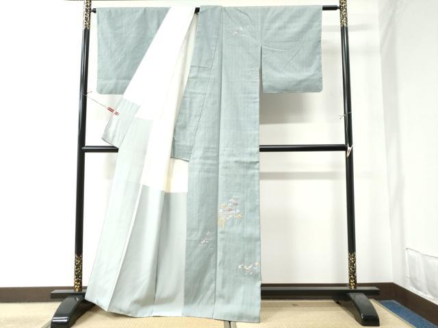 平和屋着物●訪問着　本場結城紬地　総刺繍　駒刺繍　松竹梅花文　金彩　正絹　逸品　未使用　CAAZ2933yc
