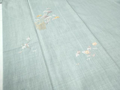 平和屋着物●訪問着　本場結城紬地　総刺繍　駒刺繍　松竹梅花文　金彩　正絹　逸品　未使用　CAAZ2933yc