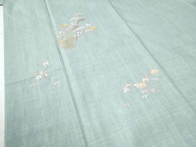 平和屋着物●訪問着　本場結城紬地　総刺繍　駒刺繍　松竹梅花文　金彩　正絹　逸品　未使用　CAAZ2933yc
