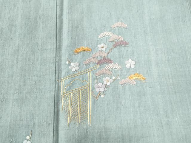 平和屋着物●訪問着　本場結城紬地　総刺繍　駒刺繍　松竹梅花文　金彩　正絹　逸品　未使用　CAAZ2933yc