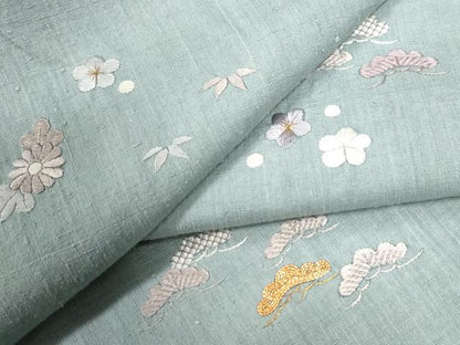 平和屋着物●訪問着　本場結城紬地　総刺繍　駒刺繍　松竹梅花文　金彩　正絹　逸品　未使用　CAAZ2933yc