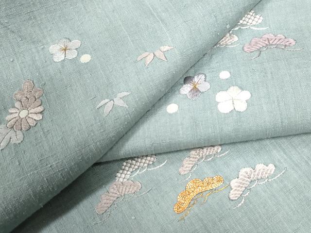 平和屋着物●訪問着　本場結城紬地　総刺繍　駒刺繍　松竹梅花文　金彩　正絹　逸品　未使用　CAAZ2933yc