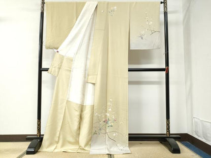 平和屋着物●訪問着 友禅 作家物 枝花文 暈し染め ロング丈 正絹 逸品 CAAZ2940yc