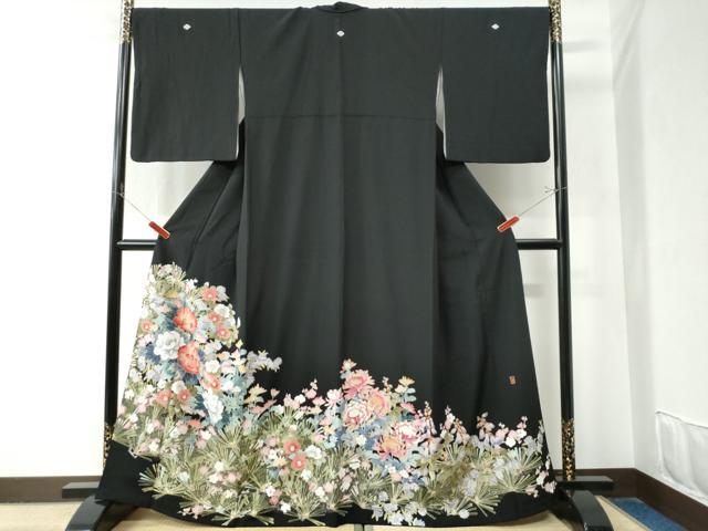 平和屋着物●豪華黒留袖 友禅 作家物 牡丹松葉花文 正絹 逸品 CAAZ2942yc