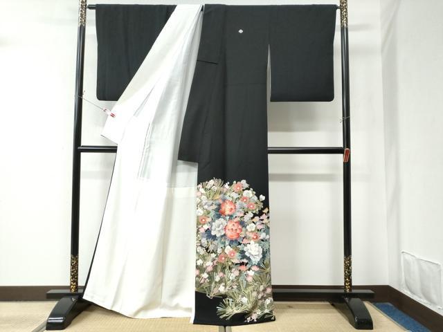 平和屋着物●豪華黒留袖 友禅 作家物 牡丹松葉花文 正絹 逸品 CAAZ2942yc