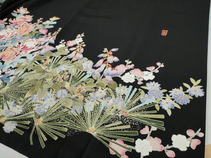平和屋着物●豪華黒留袖 友禅 作家物 牡丹松葉花文 正絹 逸品 CAAZ2942yc
