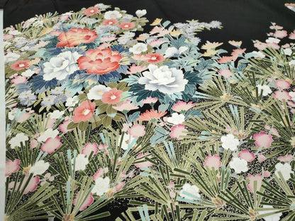 平和屋着物●豪華黒留袖 友禅 作家物 牡丹松葉花文 正絹 逸品 CAAZ2942yc