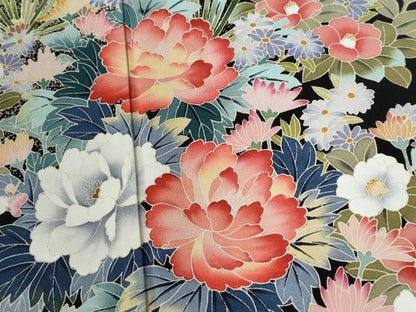 平和屋着物●豪華黒留袖 友禅 作家物 牡丹松葉花文 正絹 逸品 CAAZ2942yc