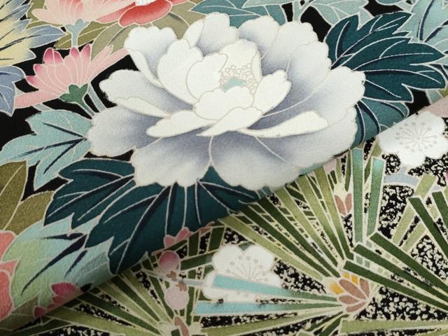平和屋着物●豪華黒留袖 友禅 作家物 牡丹松葉花文 正絹 逸品 CAAZ2942yc