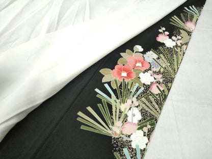平和屋着物●豪華黒留袖 友禅 作家物 牡丹松葉花文 正絹 逸品 CAAZ2942yc