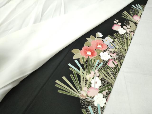 平和屋着物●豪華黒留袖 友禅 作家物 牡丹松葉花文 正絹 逸品 CAAZ2942yc