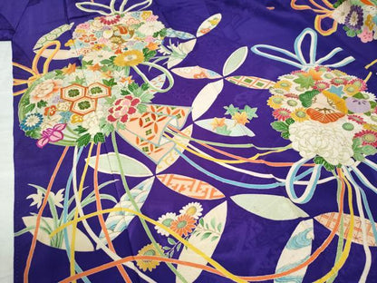 平和屋着物●セミアンティーク 大正ロマン 訪問着 駒刺繍 宝尽くし吉祥花唐草文 金彩 正絹 逸品 CAAZ2950yc