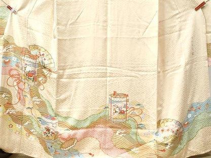 平和屋着物●豪華振袖 作家物 手描友禅 檜扇貝桶浜松吉祥花文 金彩 正絹 逸品 CAAZ3002yc