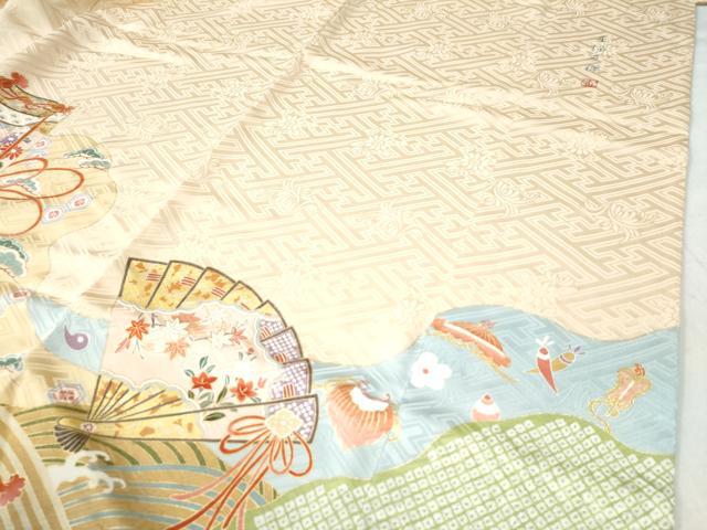 平和屋着物●豪華振袖 作家物 手描友禅 檜扇貝桶浜松吉祥花文 金彩 正絹 逸品 CAAZ3002yc