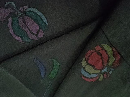 平和屋着物●上質な小紋 型染め 成り物 黒地 鬼しぼ縮緬 正絹 逸品 CAAZ3012yc