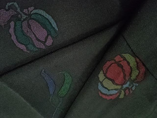平和屋着物●上質な小紋 型染め 成り物 黒地 鬼しぼ縮緬 正絹 逸品 CAAZ3012yc