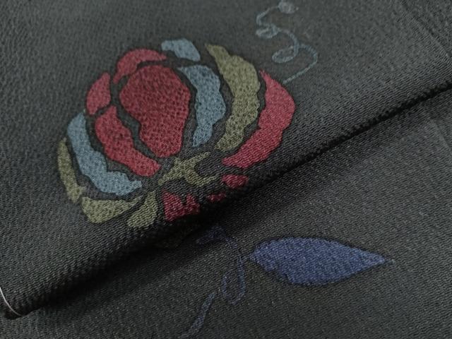 平和屋着物●上質な小紋 型染め 成り物 黒地 鬼しぼ縮緬 正絹 逸品 CAAZ3012yc