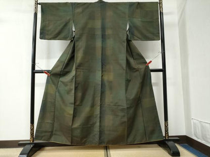 平和屋着物●上質な紬　格子柄　正絹　逸品　CAAZ3016yc