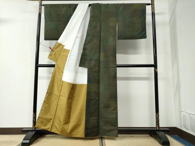 平和屋着物●上質な紬　格子柄　正絹　逸品　CAAZ3016yc