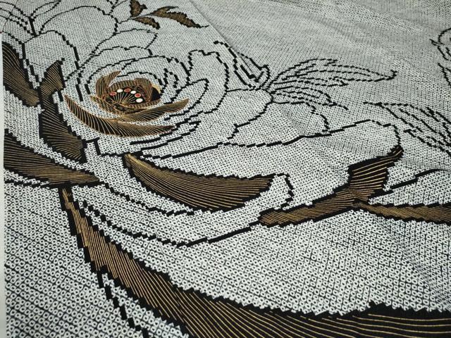 平和屋着物●豪華振袖 総絞り 駒刺繍 牡丹 黒地 金彩 鈴乃屋扱い 正絹 逸品 CAAZ3020yc