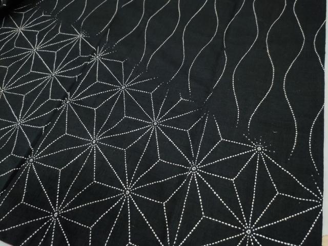 平和屋着物●訪問着 紬地 総刺繍 刺し子 立涌麻の葉文様 黒地 正絹 逸品 CAAZ3026yc