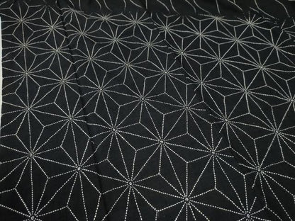 平和屋着物●訪問着 紬地 総刺繍 刺し子 立涌麻の葉文様 黒地 正絹 逸品 CAAZ3026yc