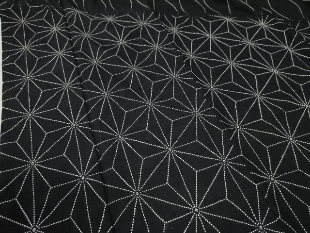 平和屋着物●訪問着 紬地 総刺繍 刺し子 立涌麻の葉文様 黒地 正絹 逸品 CAAZ3026yc