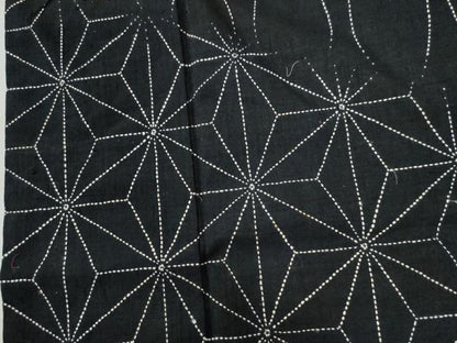 平和屋着物●訪問着 紬地 総刺繍 刺し子 立涌麻の葉文様 黒地 正絹 逸品 CAAZ3026yc