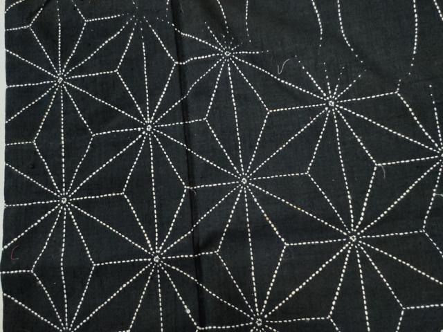 平和屋着物●訪問着 紬地 総刺繍 刺し子 立涌麻の葉文様 黒地 正絹 逸品 CAAZ3026yc