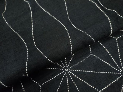 平和屋着物●訪問着 紬地 総刺繍 刺し子 立涌麻の葉文様 黒地 正絹 逸品 CAAZ3026yc