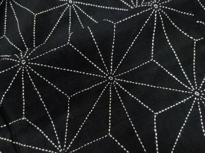 平和屋着物●訪問着 紬地 総刺繍 刺し子 立涌麻の葉文様 黒地 正絹 逸品 CAAZ3026yc