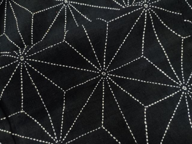 平和屋着物●訪問着 紬地 総刺繍 刺し子 立涌麻の葉文様 黒地 正絹 逸品 CAAZ3026yc
