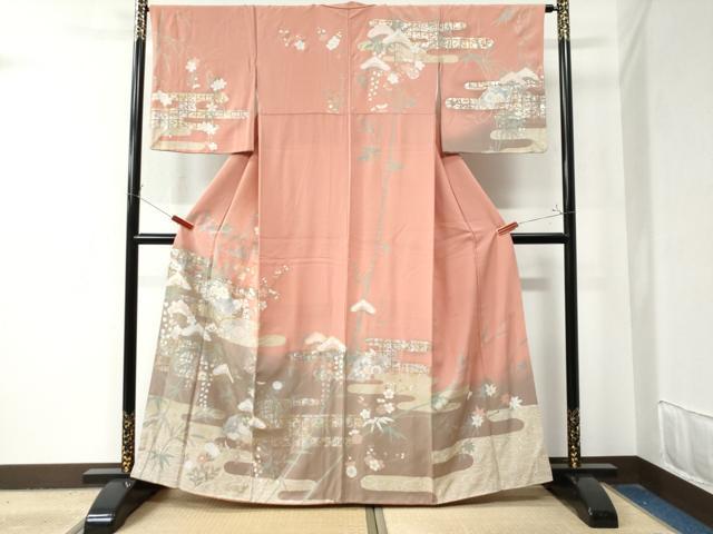 平和屋着物●訪問着　エ霞地紙浜吉祥草花文　暈し染め　金銀彩　正絹　逸品　CAAZ3044yc