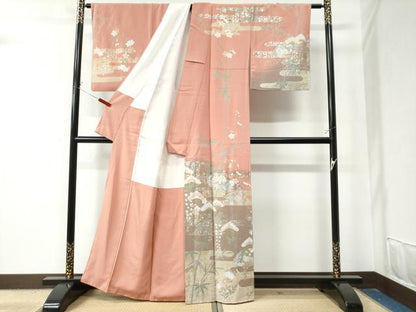 平和屋着物●訪問着　エ霞地紙浜吉祥草花文　暈し染め　金銀彩　正絹　逸品　CAAZ3044yc