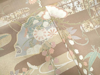 平和屋着物●訪問着　エ霞地紙浜吉祥草花文　暈し染め　金銀彩　正絹　逸品　CAAZ3044yc