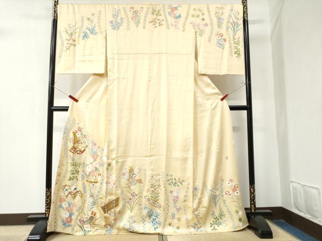 平和屋着物●訪問着 作家物 駒刺繍 扇冊子楽器吉祥花文 金彩 鈴乃屋扱い 正絹 逸品 CAAZ3045yc
