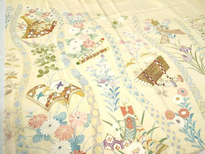 平和屋着物●訪問着 作家物 駒刺繍 扇冊子楽器吉祥花文 金彩 鈴乃屋扱い 正絹 逸品 CAAZ3045yc