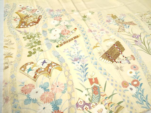 平和屋着物●訪問着 作家物 駒刺繍 扇冊子楽器吉祥花文 金彩 鈴乃屋扱い 正絹 逸品 CAAZ3045yc