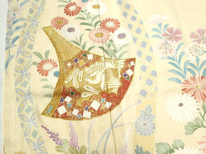 平和屋着物●訪問着 作家物 駒刺繍 扇冊子楽器吉祥花文 金彩 鈴乃屋扱い 正絹 逸品 CAAZ3045yc