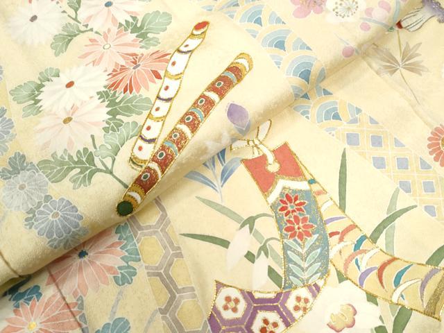 平和屋着物●訪問着 作家物 駒刺繍 扇冊子楽器吉祥花文 金彩 鈴乃屋扱い 正絹 逸品 CAAZ3045yc