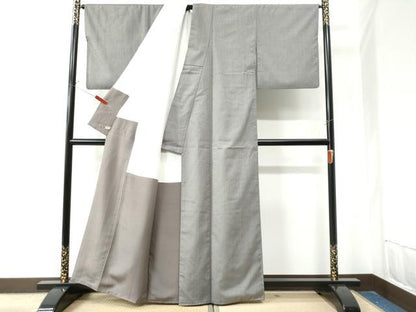 平和屋着物●江戸小紋　紬地　万筋　空五倍子色×樺茶色　正絹　逸品　CABE2856yc