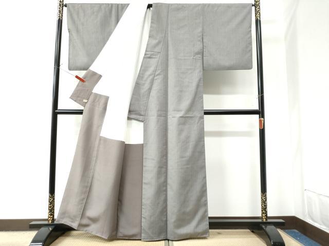 平和屋着物●江戸小紋　紬地　万筋　空五倍子色×樺茶色　正絹　逸品　CABE2856yc