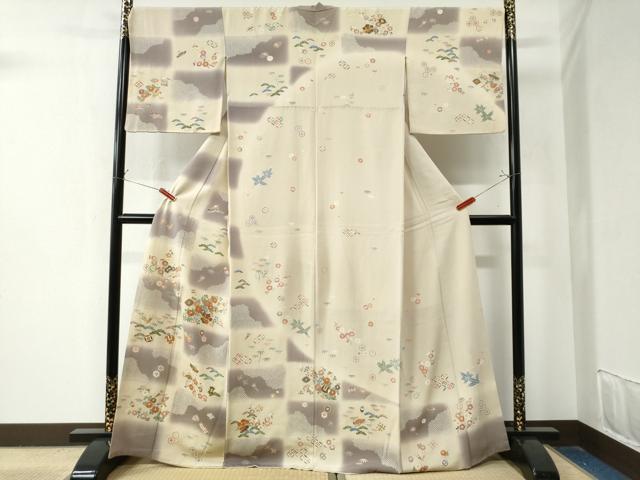 平和屋着物●訪問着 駒刺繍 変わり市松宝尽くし松竹梅花文 金彩 正絹 逸品 CAAZ3057yc