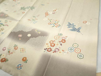 平和屋着物●訪問着 駒刺繍 変わり市松宝尽くし松竹梅花文 金彩 正絹 逸品 CAAZ3057yc